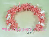 twisted freshwater pearl jewelry with red coral bracelet